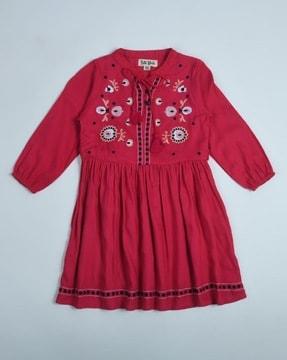 girl embroidered fit & flared dress