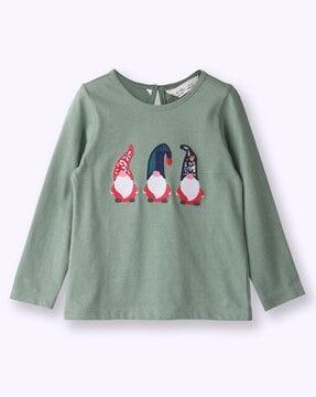 girl embroidered regular fit round-neck t-shirt