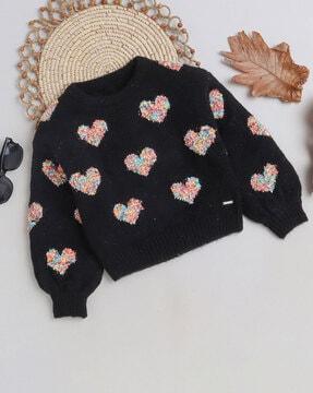 girl embroidered round-neck cardigan