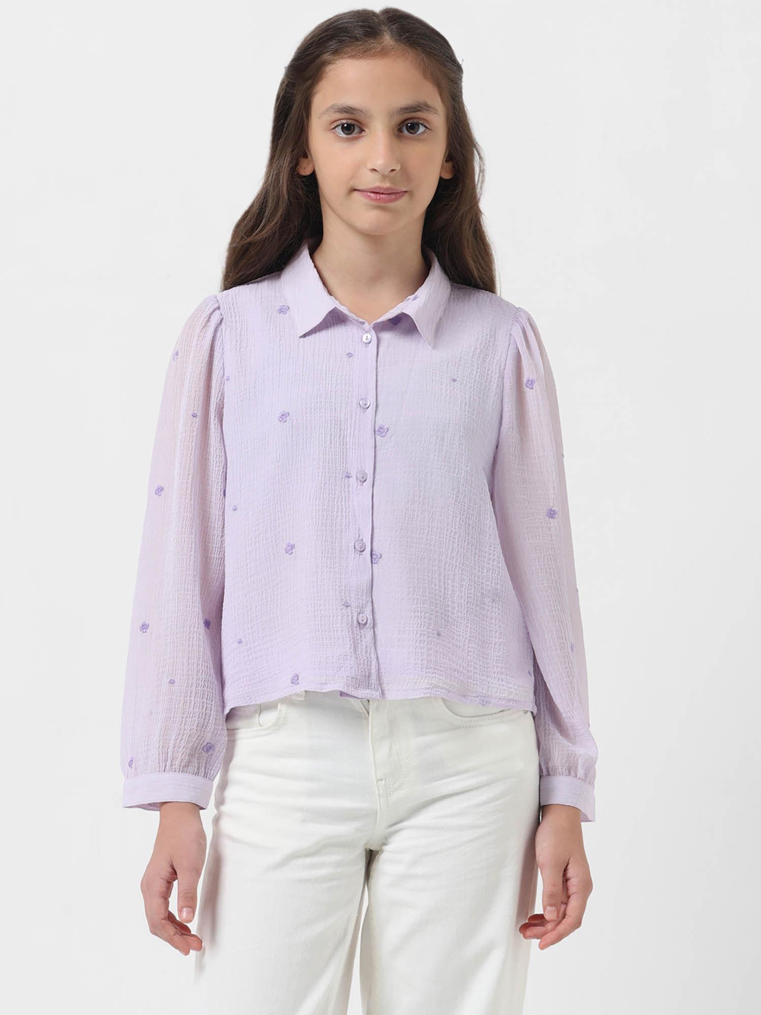 girl embroidery purple shirt