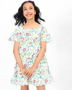 girl floral print fit & flare dress