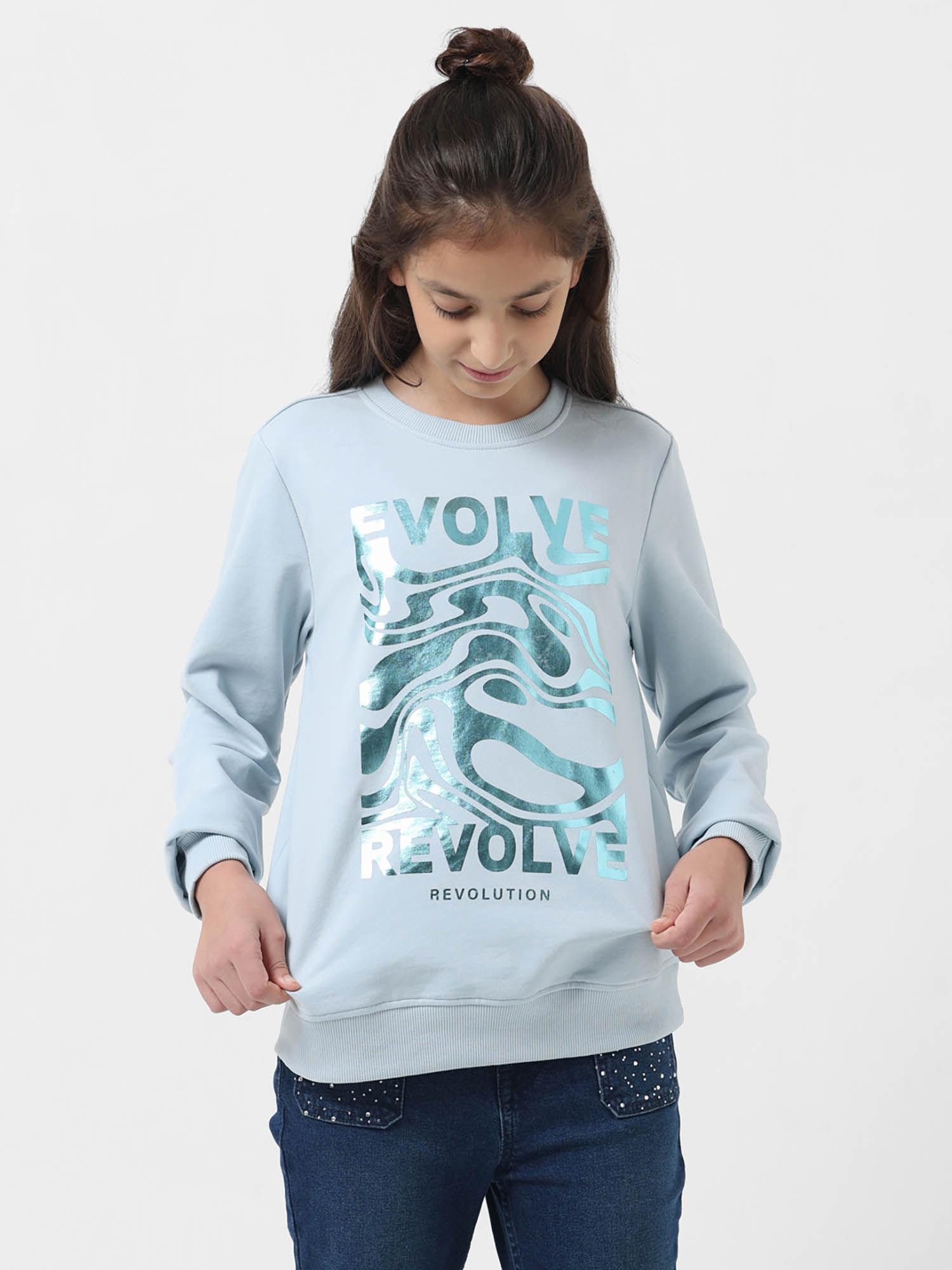 girl graphic blue sweatshirt