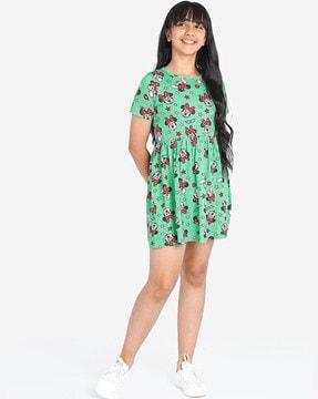 girl minnie mouse print fit & flare dress