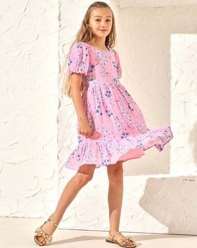 girl printed fit & flare dress