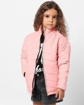 girl quilted zip-front jacket