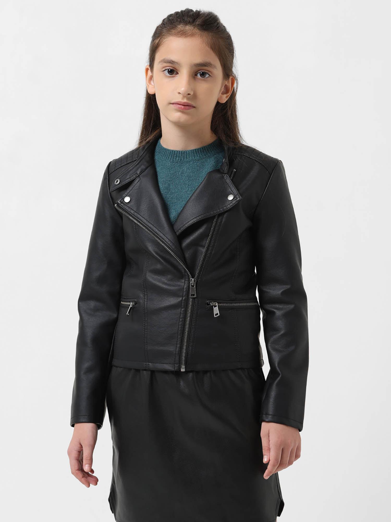 girl solid black jacket