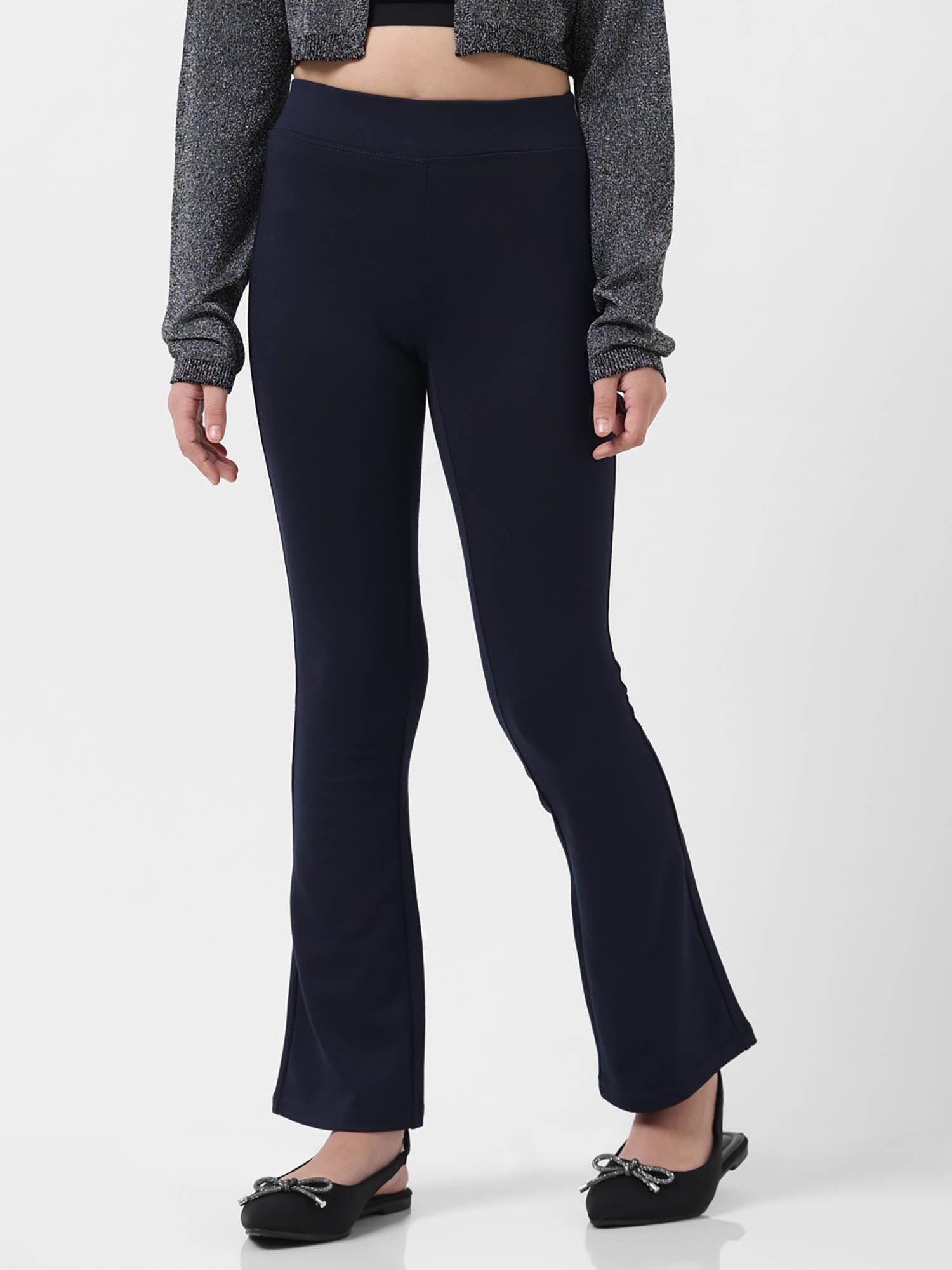 girl solid navy blue trousers