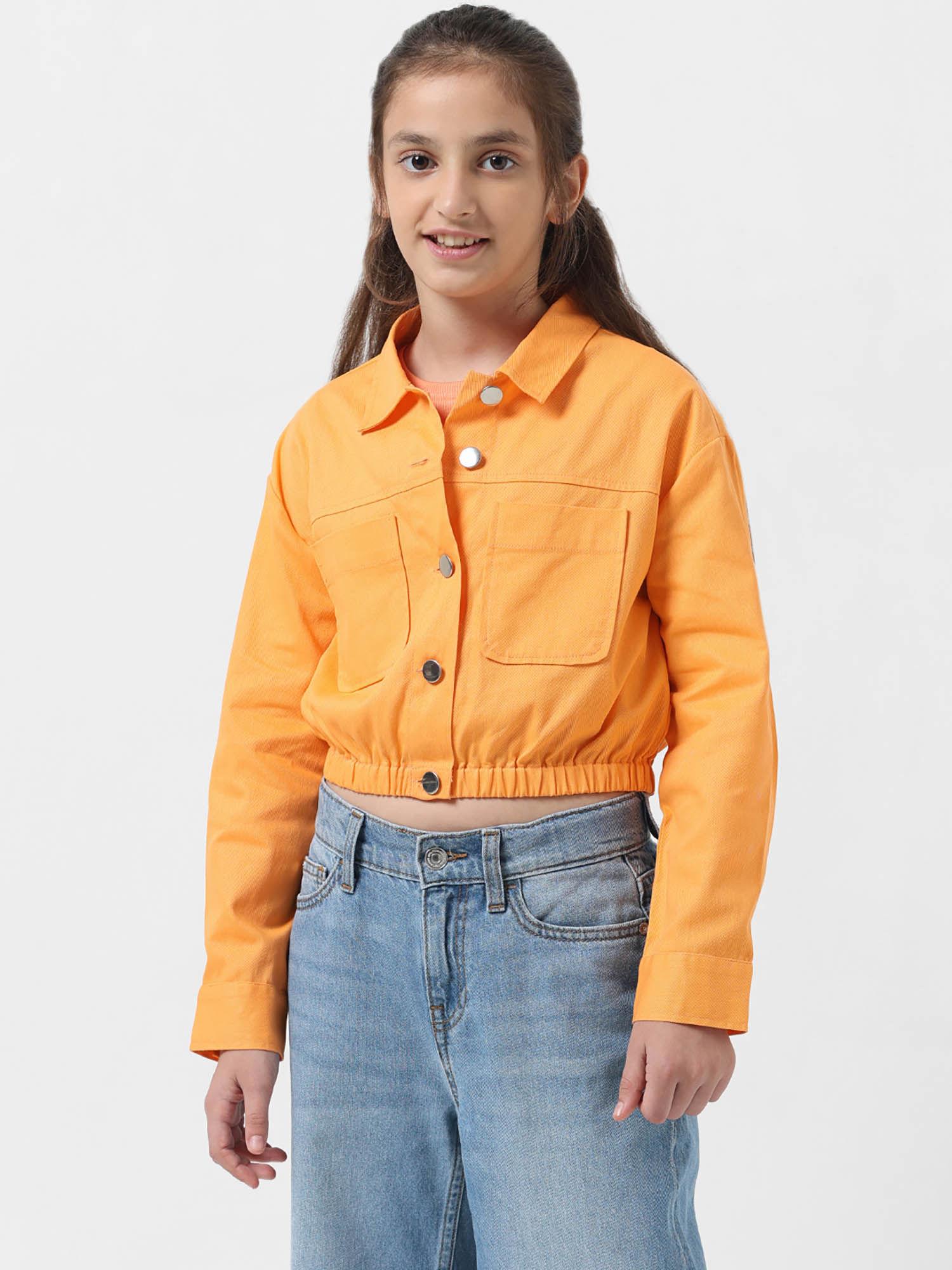 girl solid orange shacket