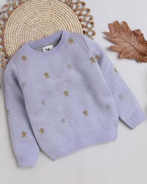 girl star print round-neck cardigan