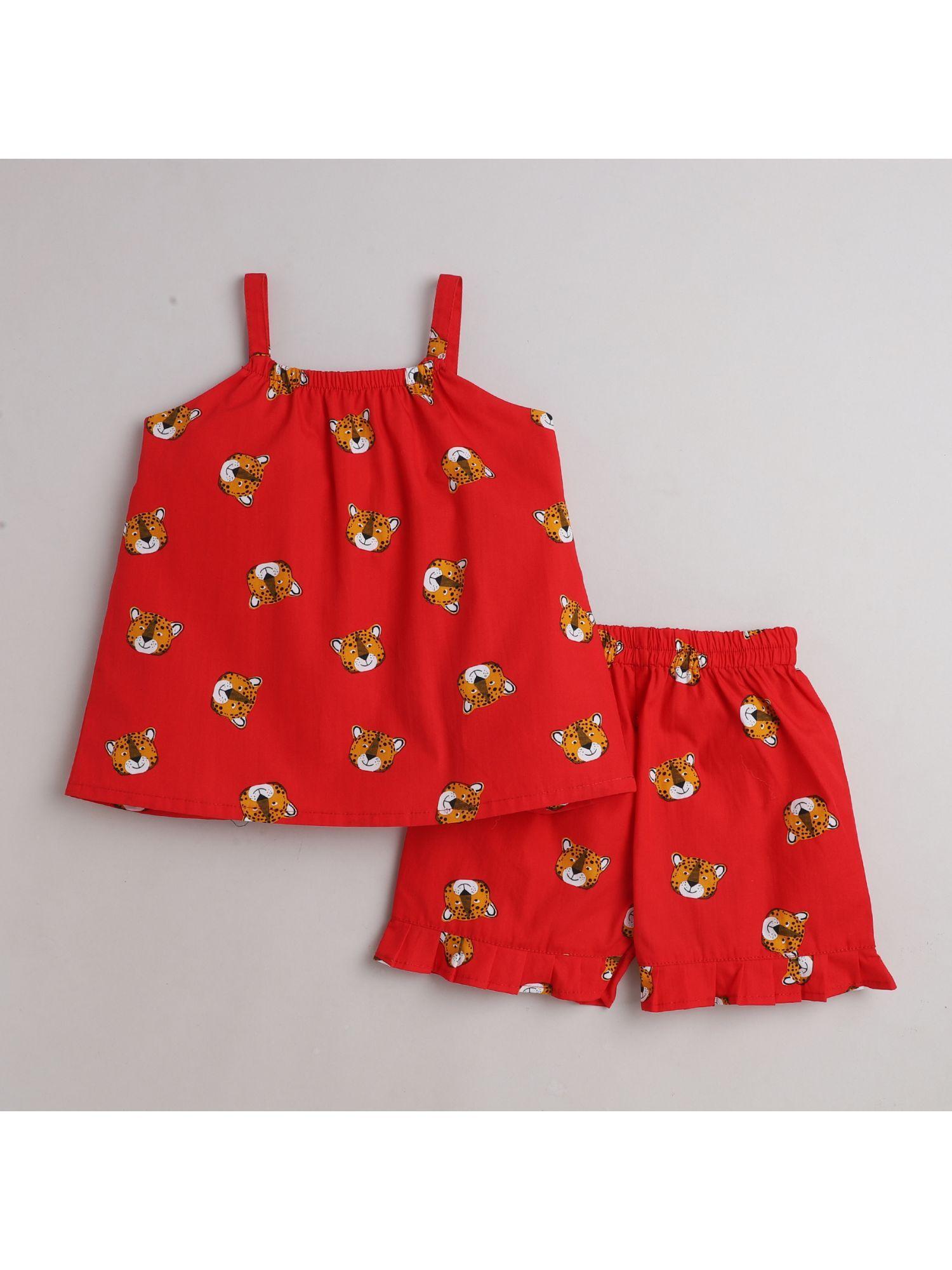 girls - printed dress with sleeve less - red (set of 2)