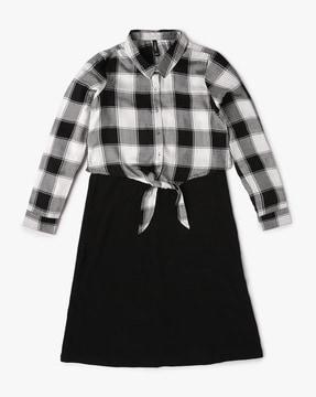 girls a-line dress with checked shirt