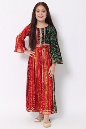 girls bandhani printed ready to wear lehenga choli - red