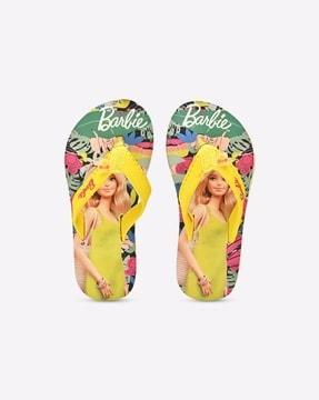 girls barbie print thong-strap flip-flops