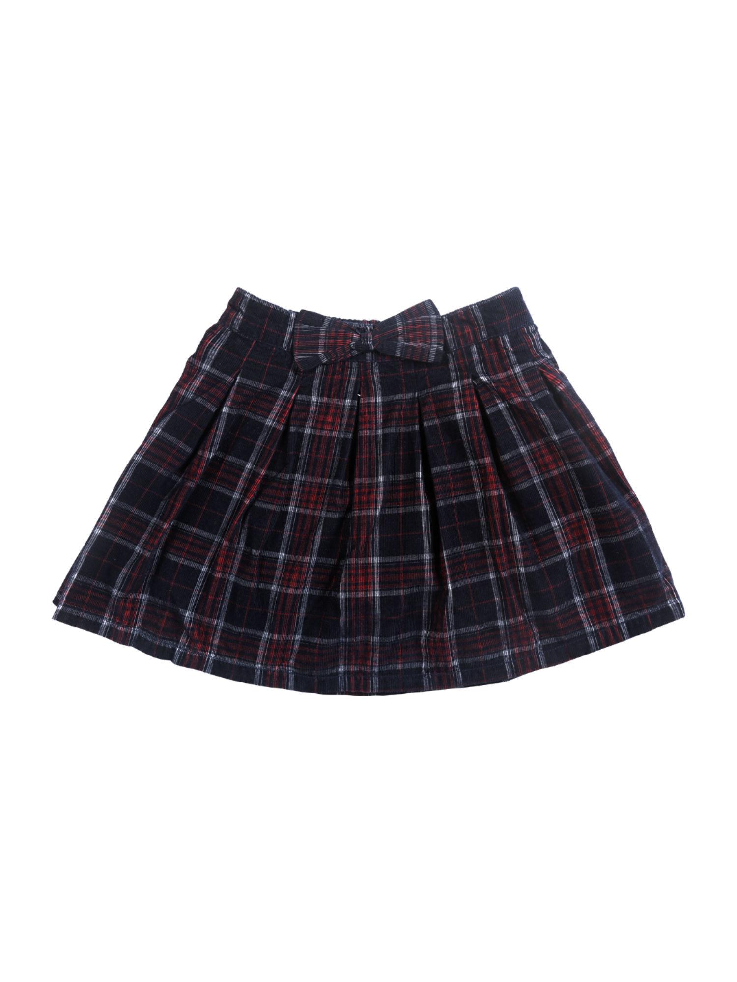 girls black cotton checks elasticated skirt