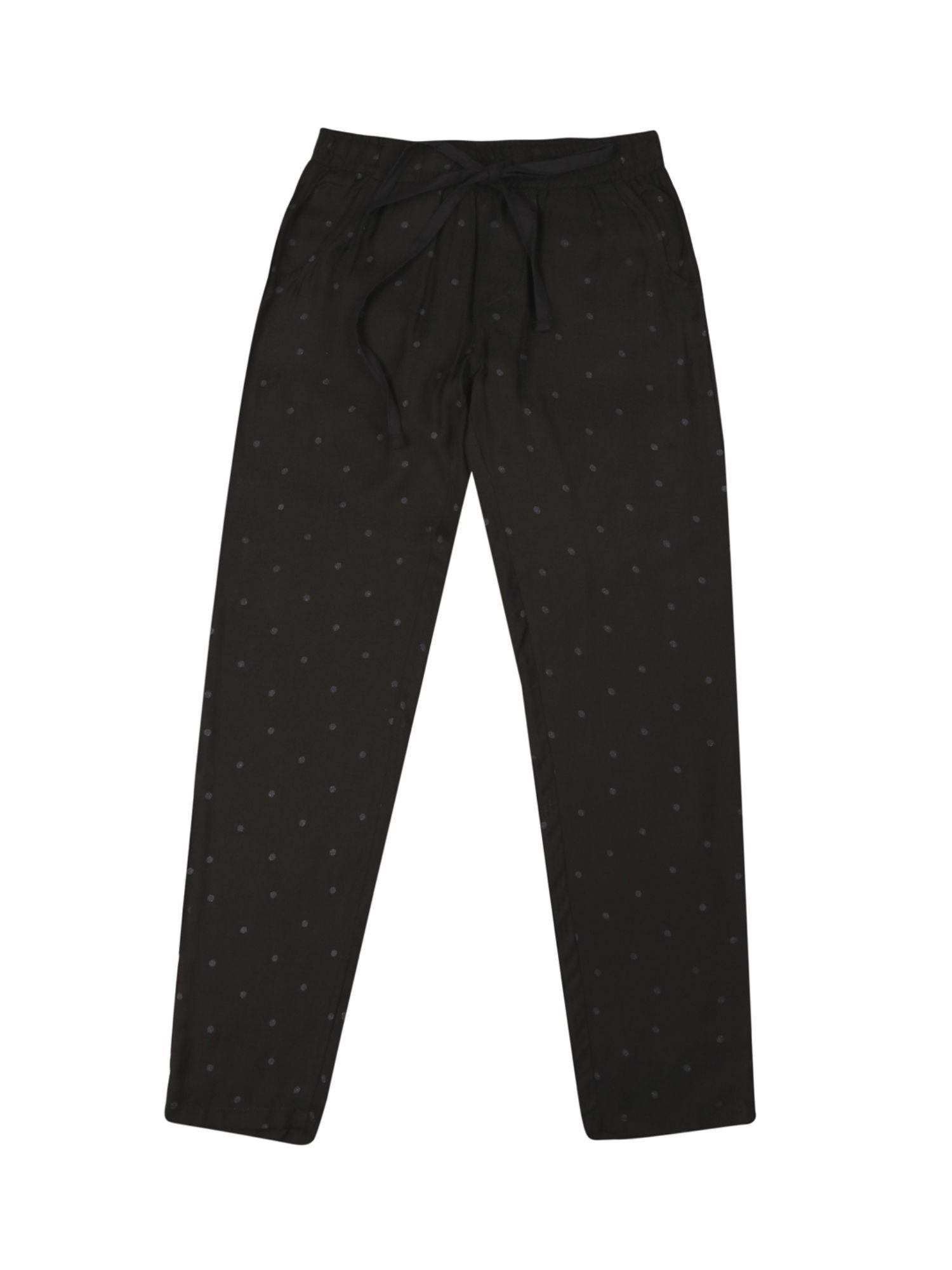 girls black cotton polka dot elasticated trouser