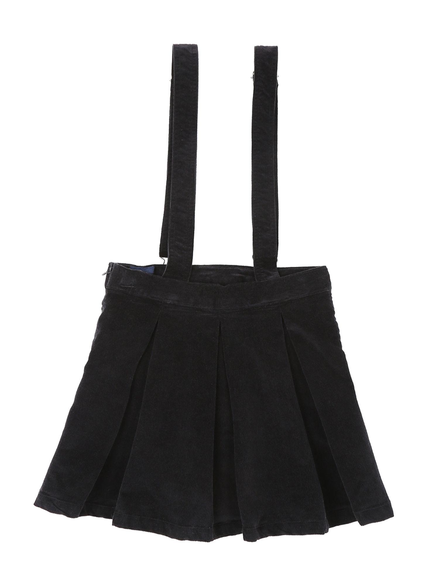 girls black cotton solid fixed waist skirt