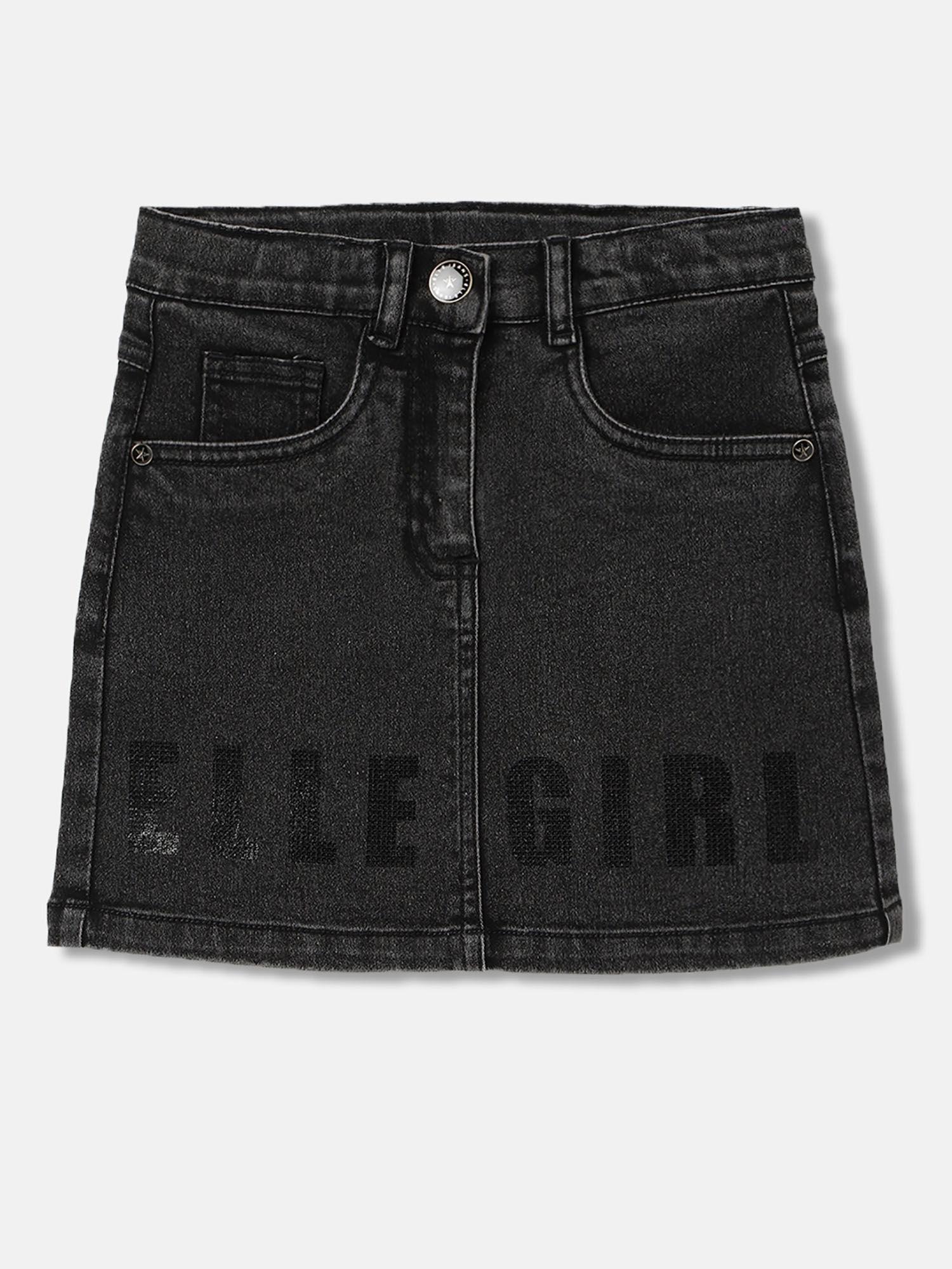 girls black solid regular fit mid waist skirt