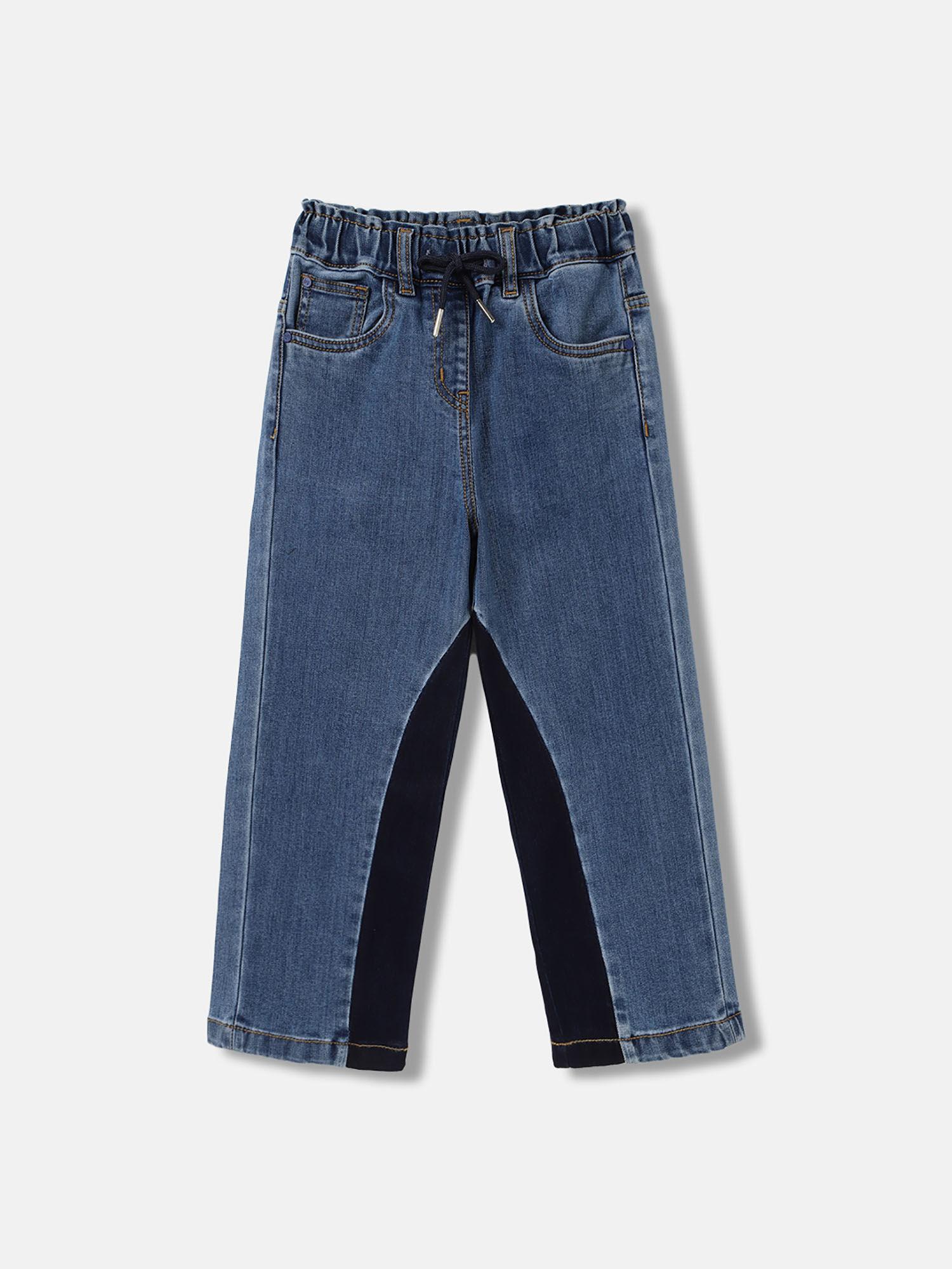 girls blue colorblock regular fit mid waist jeans