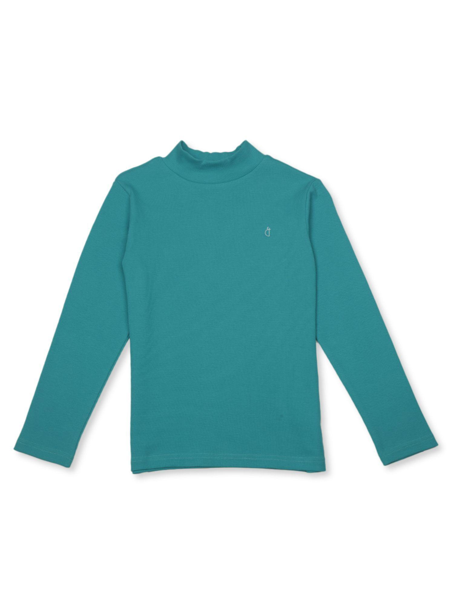 girls blue cotton solid skivvy full sleeves