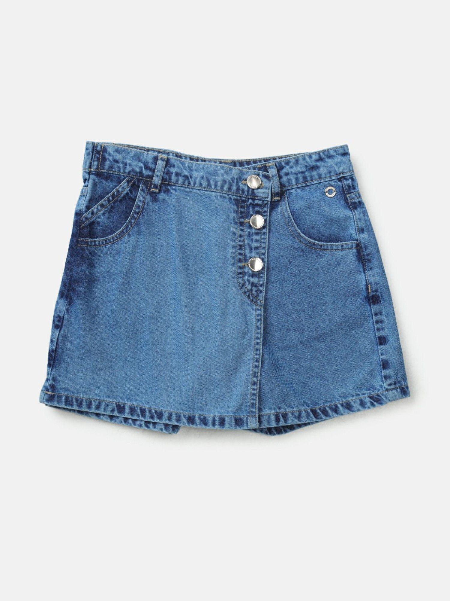 girls blue denim solid skirt