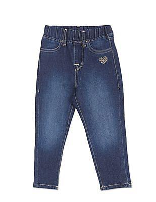 girls blue mid rise washed jeggings