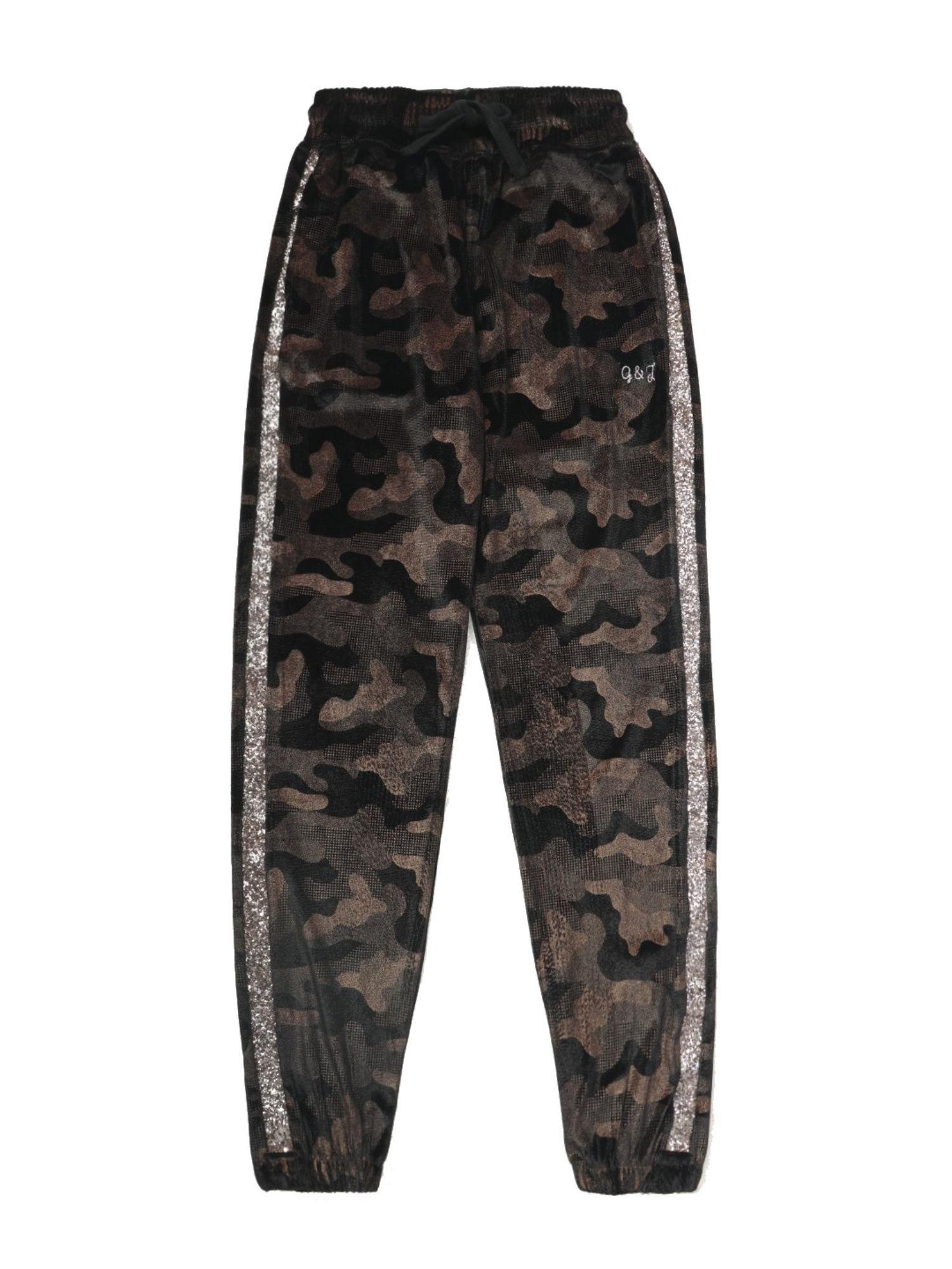 girls brown velvet camouflage fixed waist trouser