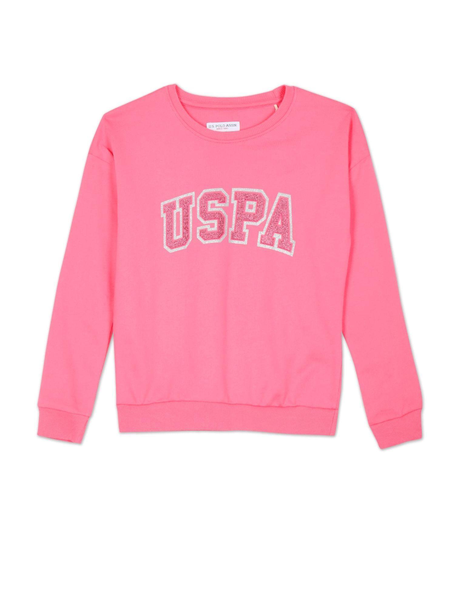 girls bubblegum pink cotton varsity logo sweatshirt
