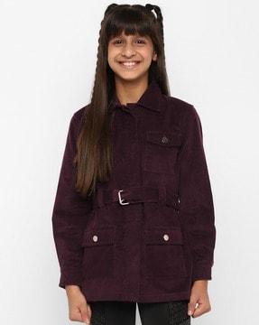 girls button-down jacket with flap pockets