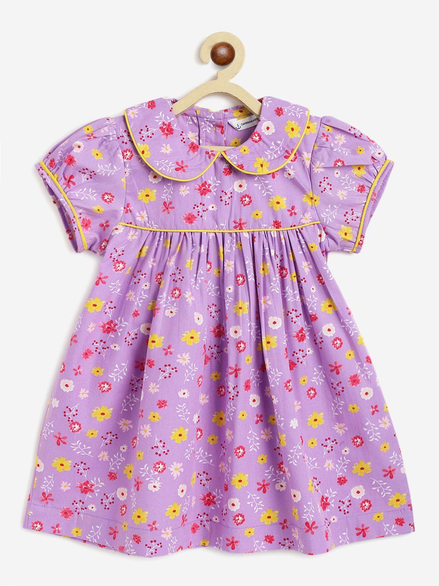 girls callie half sleeves dress with collar floral print purple yellow