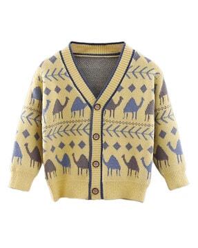 girls camel knitted cardigan with ribbed hem