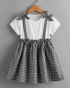 girls checked fit & flared dress