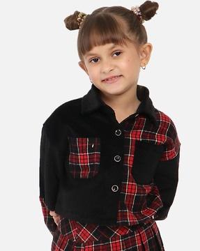 girls checked jacket with patch-pocket