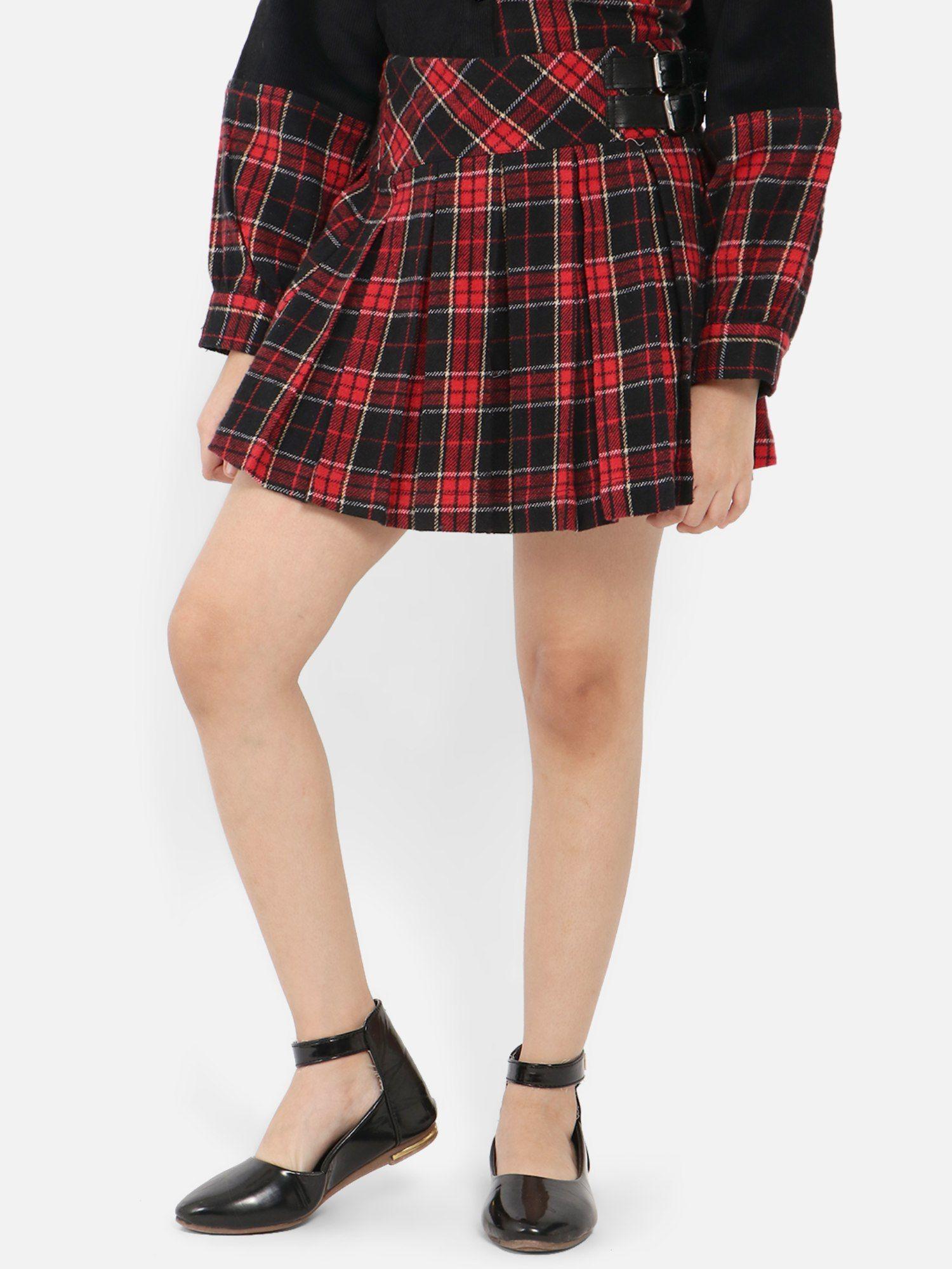 girls checked pure cotton a-line mini skirt
