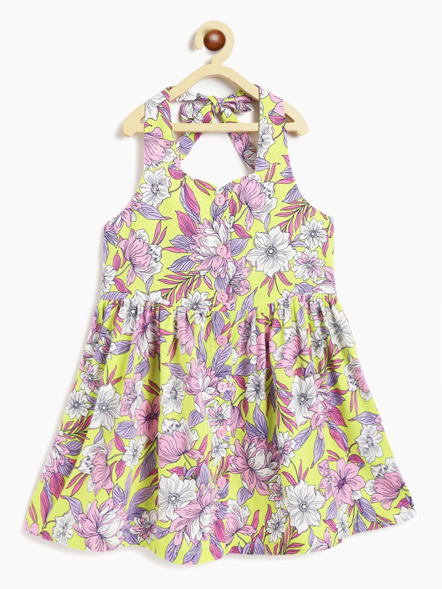 girls cheryl halter neck dress tropical floral print pink yellow
