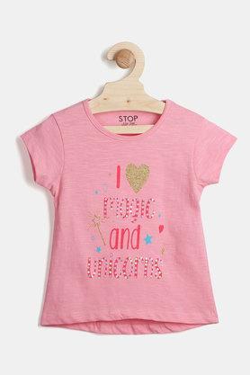 girls chest printed t-shirt - pink