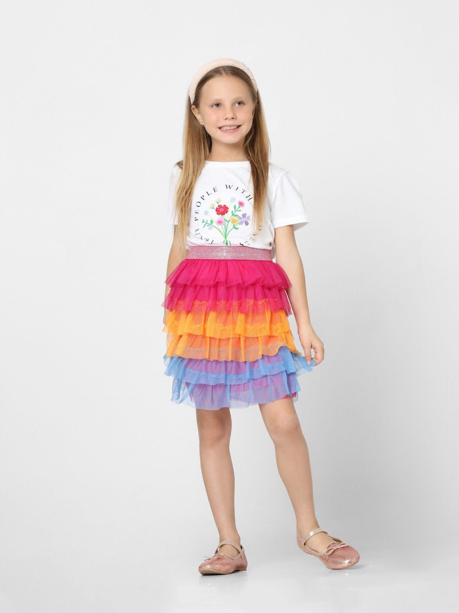 girls color blocked multicolor skirt