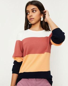 girls colourblock round-neck pullover