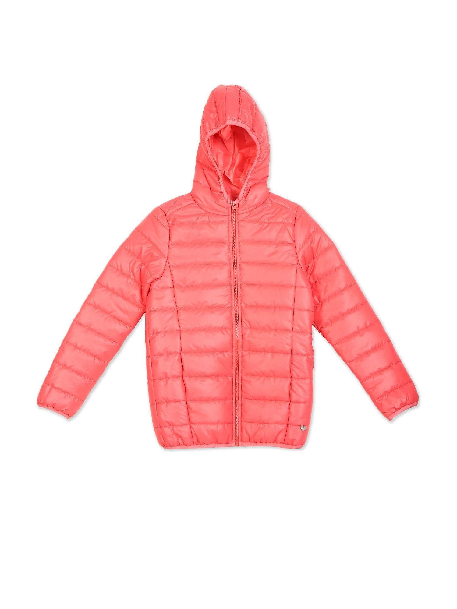 girls coral long sleeve hooded jacket