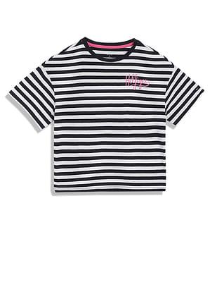 girls crew neck horizontal stripe t-shirt