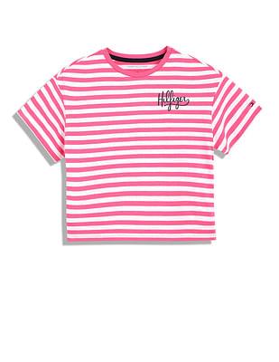 girls crew neck horizontal stripe t-shirt