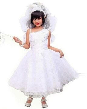 girls embroidered gown dress with back tie-up
