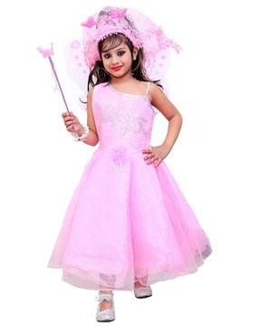 girls embroidered gown dress with back tie-up