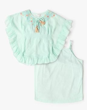 girls embroidered kimono top with inner