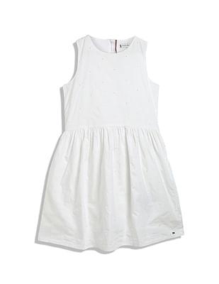 girls embroidered monogram fit and flare dress