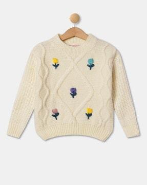 girls embroidered pullover with ribbed hem