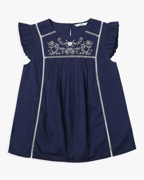 girls embroidered relaxed fit round-neck top