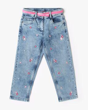 girls embroidered slim fit jeans