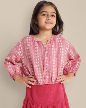 girls embroidered top with bracelet sleeves