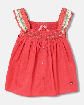 girls embroidered top with button closure