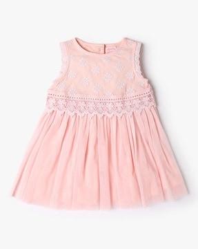 girls embroidered tulle net fit & flare dress